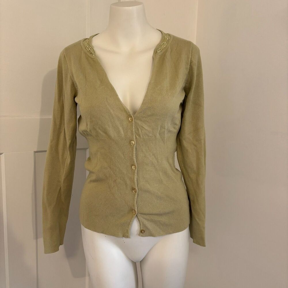 Axcess by Liz Claiborne size medium Spring Green Lace Trim 90s Cardigan